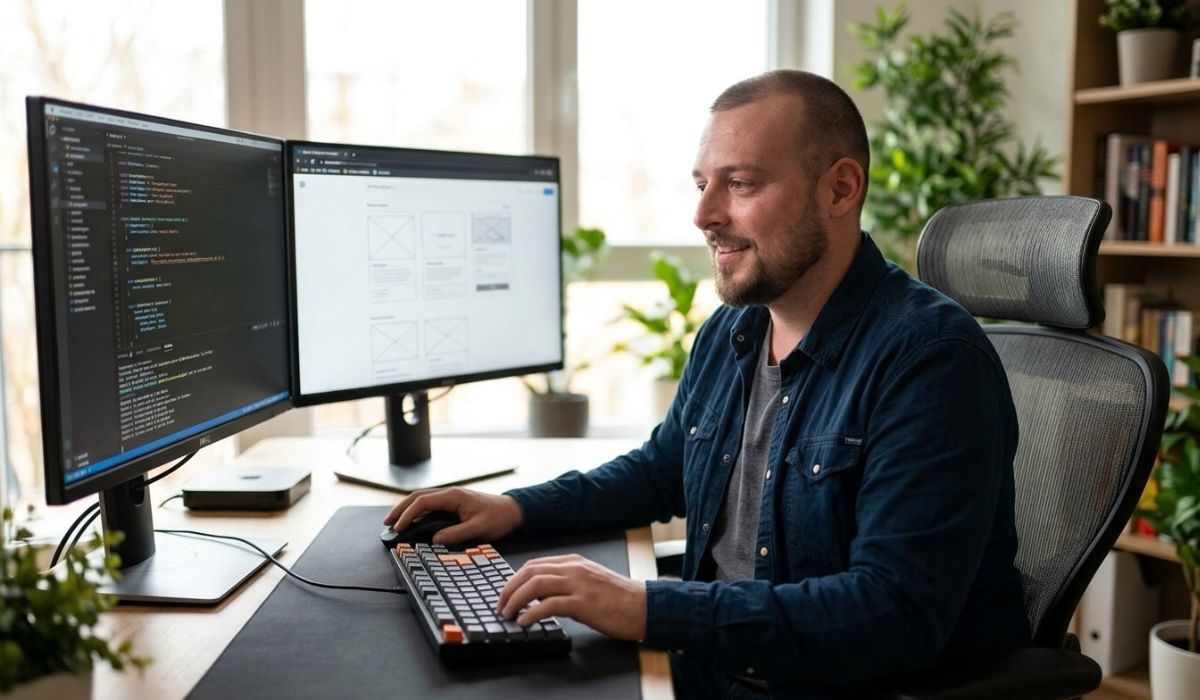 Dennis Nunn bei der Arbeit am Schreibtisch